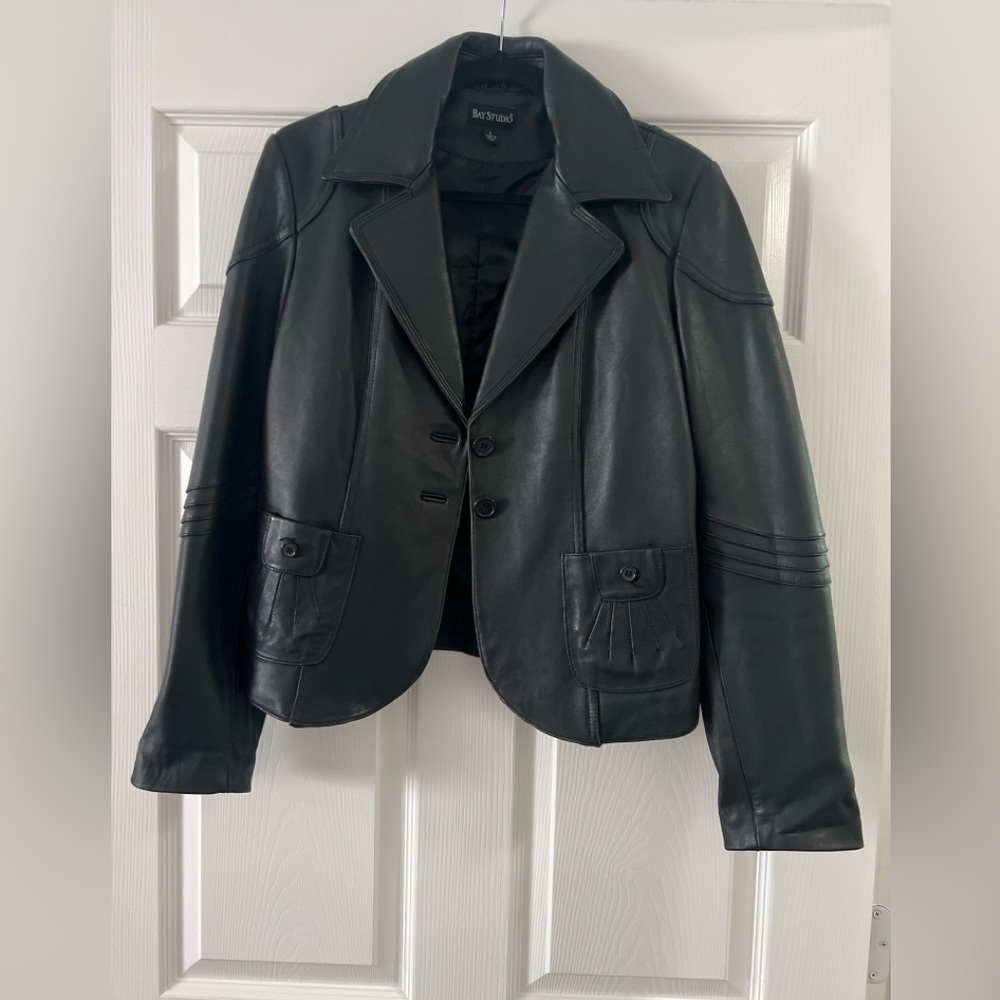 Bay Studio Black Leather Button-Front Jacket Size L